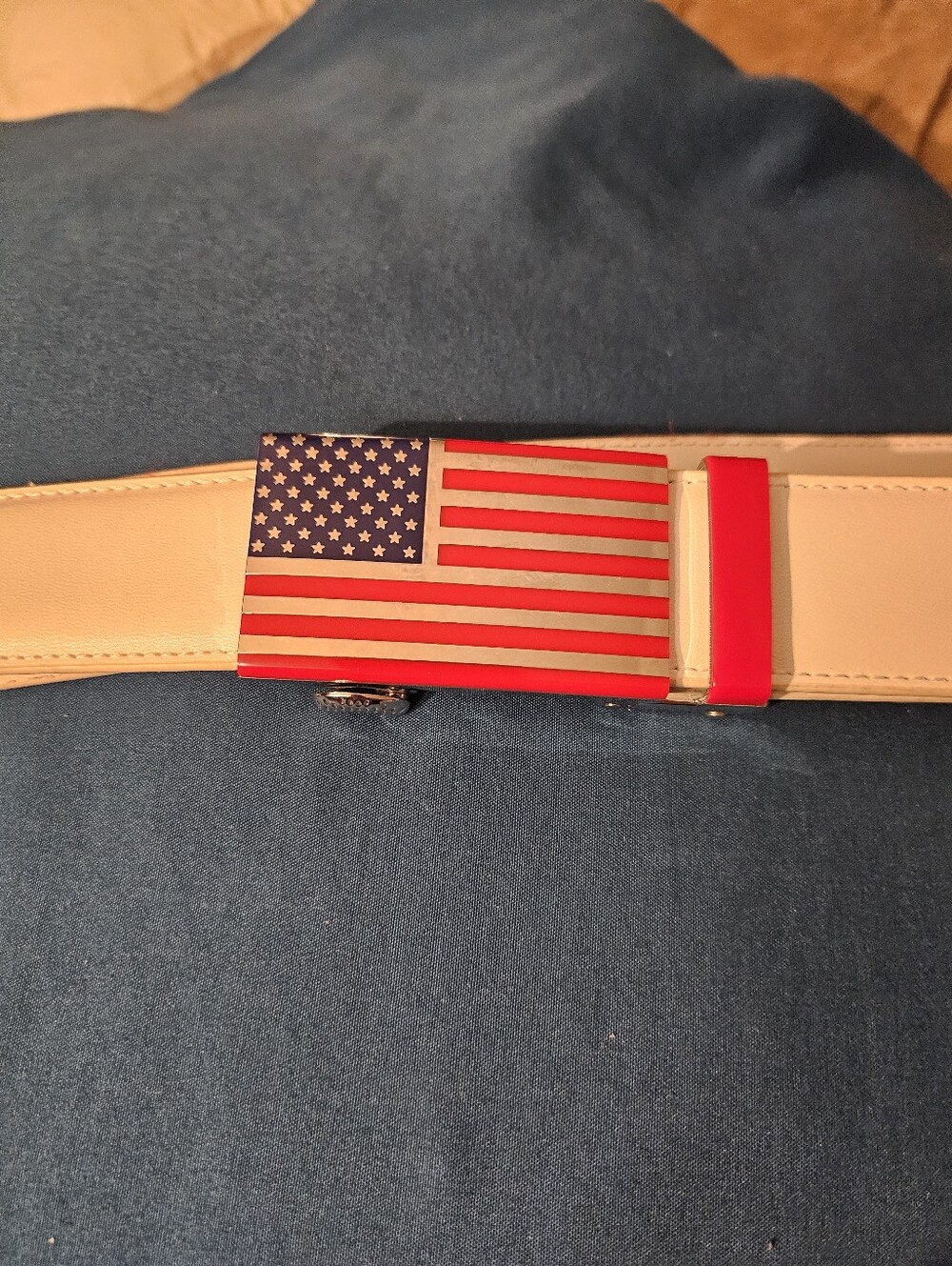 Falari USA Flag Men's Genuine Leather Dress Ratchet Belt Adjustable Size Xl